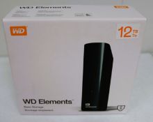 A boxed as new Western Digital WD Elements 12TB Desktop External Hard Drive (Grade A+. Box sealed, s