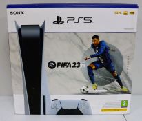 A boxed as new Sony PlayStation 5 825GB Disk Edition Console with FIFA 23 (M/N: CFI-1116A 01Y P27419