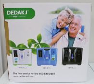 An as new Dedakj DDT-2F Oxygen Concentrator (Box opened, some damage to box).