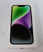 A boxed as new Apple iPhone 14 (Global/A2882) 256GB in Midnight (P/N: MPVX3ZD/A EAN: 194253409908) (