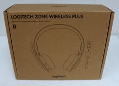 A boxed as new Logitech Zone Wireless Plus Bluetooth Headset with Unifying and Audio Receiver (Box s