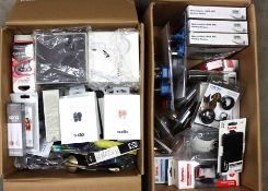 A quantity of assorted as new electronic items and accessories (Two boxes).