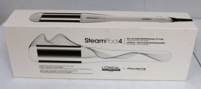 A boxed as new L'Oréal Professional SteamPod 4 All-In-One Steam Styler in White (EAN: 3474637116453)