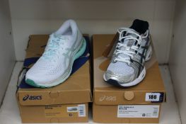 Two pairs of women's as new Asics sports/running shoes: Gel-Kayano 28 and Gel Nimbus 9 (both UK 6,