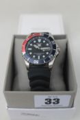 A men's boxed as new Seiko 5 Sports Automatic Blue Dial Pepsi Bezel Watch.