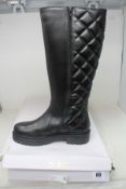 A pair of women's as new Solea 'Carly' High Leg Leather Boots - Black (EU 39, box damaged).