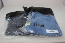Thirteen pairs of women's Find Brand skinny jeans in light washed (All 28W 32L) and two black