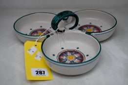 A three section Serving Bowl by Luigi D'Amore for Vietri Italian Dinnerware.