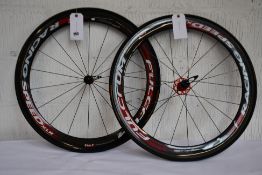 A pair of very lightly used Fulcrum Racing Speed XLD tubular deep section carbon wheels fitted