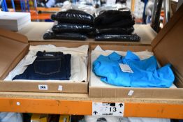 A Jacquemus La Chemise Capri 340 Top in Turquoise (Size FR 34) and a pair of Jacquemus Le De Nimes