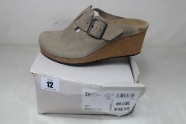 A pair of women's boxed as new Papillio 'Fanny' Suede Clogs - Taupe (UK 5, box damaged).