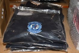 Four men's as new Maharishi Sez Wolf Patch Hooded Sweatshirts in navy (S, M, L, XL).