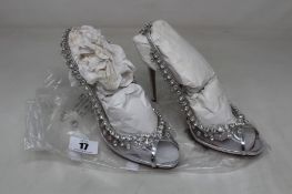 A pair of as new Aquazzura Temptation crystal - embellished metallic - leather and PVC slingback