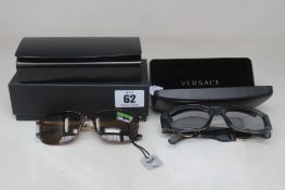 A pair of pre-owned Versace mirrored lens sunglasses with case and a pair of as new Persol