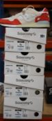 Four pairs of boxed as new Saucony Shadow 5000 Sneakers - White/Red (2 x UK 6, 2 x UK 7).