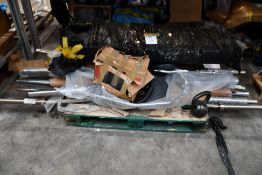 A pallet of gym weight bars.