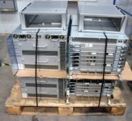 Four pre-owned HP Storageworks DCX4S-002 Backbone SAN Switches (Taken from a working office