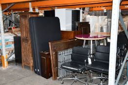 A quantity of miscellaneous furniture to include computer chairs, room dividers and lockers