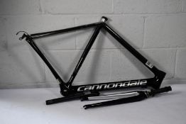 A pre-owned Cannondale Super Six Evo Disc Road Frameset, size unknown, some damage to include scratc