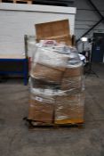 A pallet of as new miscellaneous items to include stainless steel four hook hanger racks, Upmover fo
