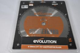 Two as new Evolution multi purpose saw blades 36T (355MM X 25.4MM)