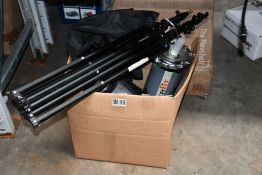 Two pre-owned Bowens BW6610 Bowens light stands plus two Interfit lights X600 with two soft boxes