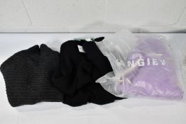 A Sangiev 100% wool knitted lilac crop cardigan with white trim edge (Size M), a Raey light black mi