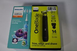 A Philips OneBlade Pro Shaver and a Philips Sonicare For Kids Electric Toothbrush (As new)