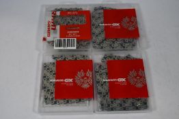 Three Sram GX Eagle 12-speed chains and a Sram PC 971 9 speed chain