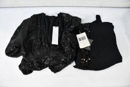 An IRO Albas black sequined top (Size 38) and a pair of Emilio Pucci black Oert80 wide leg trousers