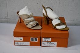 A pair of Le Monde Beryl linen Knot heel sandals In cork (Size 37) and a pair of Suede Le Monde Rope