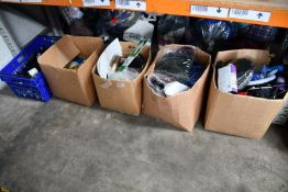 Five boxes of assorted miscellaneous items to include Repell Shield WaspEx, Montana Gold NC-Acrylic,