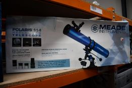 A boxed Meade Polaris114 reflecting telescope (Item may be incomplete, viewing advised)