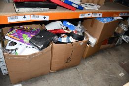 Five boxes of miscellaneous items to include hardware, household items and others