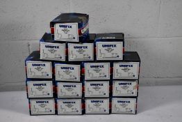 Sixteen boxes of Unifix black masonry nail pipe clips (100 per box)