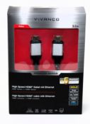 Five boxed as new Vivanco 3.0M High Speed HDMI Cable with Ethernet (P/N: 42202 EAN: 4008928422023) (