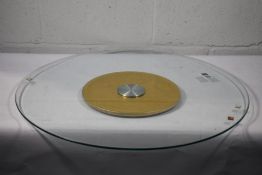 A CDDQ Tempered Glass Lazy Susan with Golden Chinese Styled Dragon/Phoenix Design