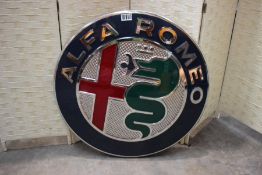 A large pre-owned Alfa Romeo Illuminated Sign, 80cm, Damage to the sign at the top besides the 'R'.