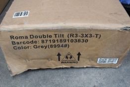 A boxed as new Sorara Roma double tilt side parasol in grey.