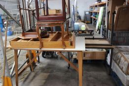 A quantity of miscellaneous tables and related items.