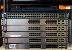 COLLECTION ONLY: Five pre-owned Cisco Cataylst 3750G PoE-24 Switches, a pre-owned Cisco Catalyst 356