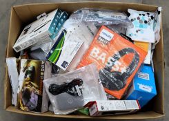 COLLECTION ONLY: A box of assorted as new small electrical items and accessories.