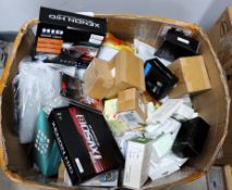 COLLECTION ONLY: A box of assorted as new small electrical items and accessories.