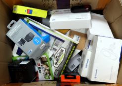 COLLECTION ONLY: A box of assorted as new and pre-owned electrical items and accessories (All items