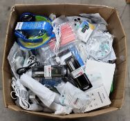 COLLECTION ONLY: A box of assorted as new small electrical items and accessories.