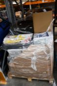 A pallet of returns to include wireless headphones, Hama TV brackets and coffee capsule stands