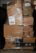 A pallet of returns to include wireless headphones, LP cases and related items (Viewing advised).