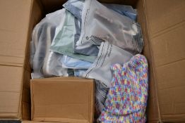A large box of as new fashion clothing and related items