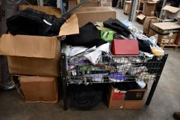 A basket of as new and used clothing to include jumpers, workwear and boots (Basket not included).