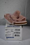 A pair of Kid's Arizona Shearling fur lined light Rose Birkenstocks (Size UK 1 (33) ) (Damaged Box)